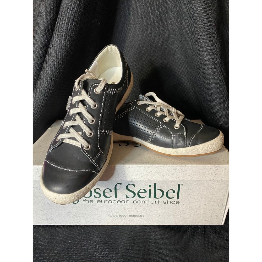 Josef Seibel Steffi 07 Black Leather Lace Up Comfort Sneakers Size 36 US 5-5.5